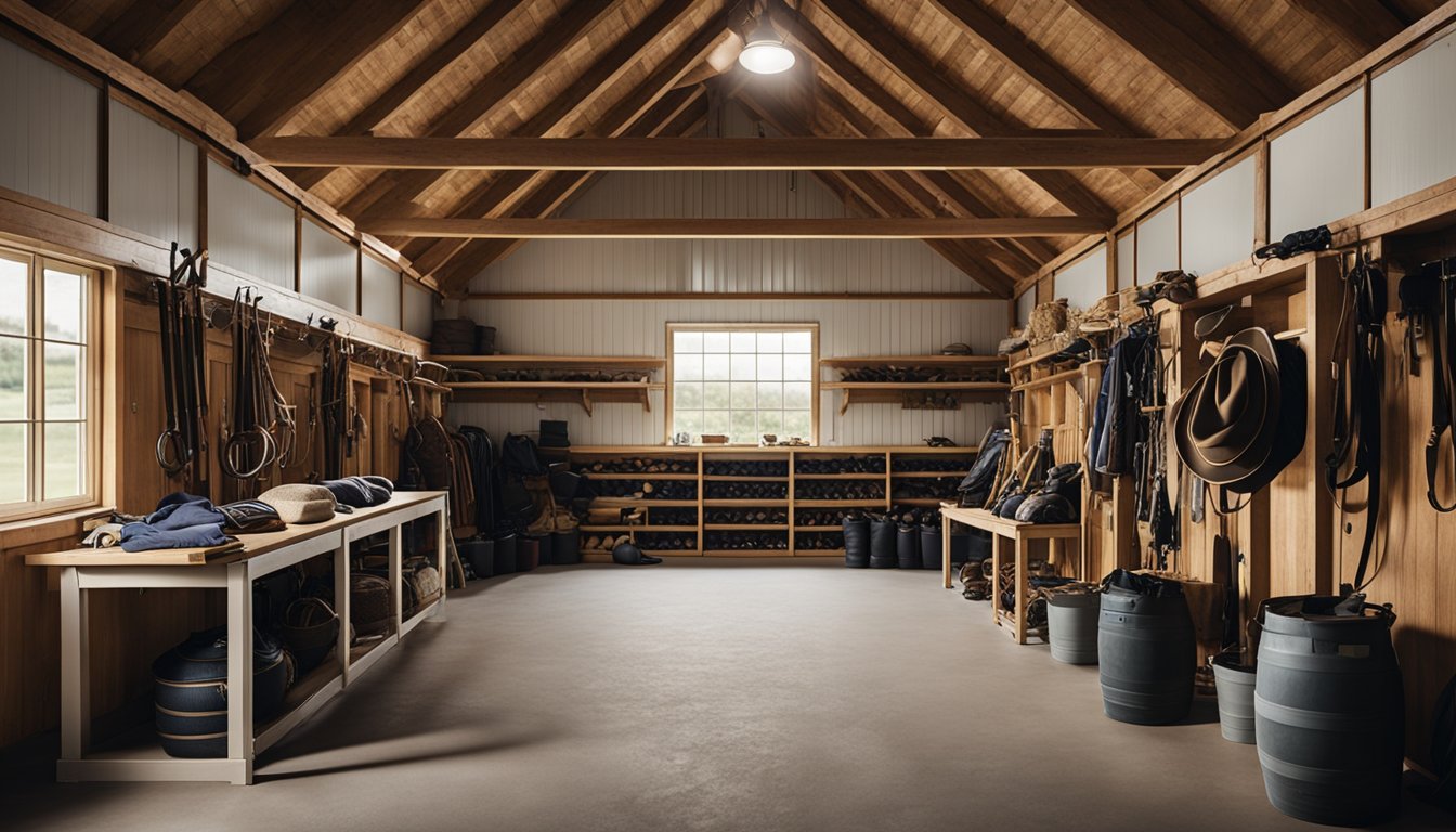 A spacious tack room inside a new barn, frustrated by the limitations of old barns