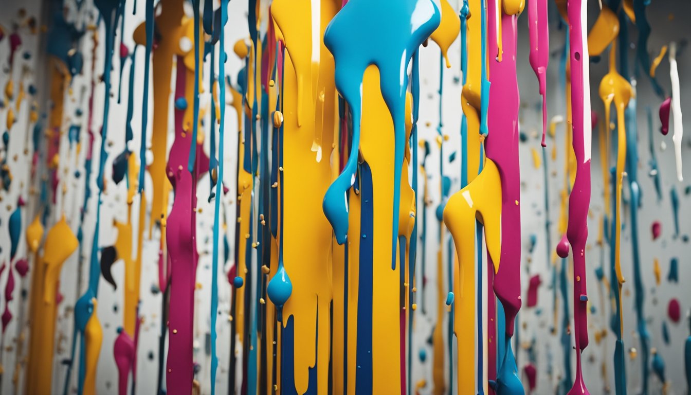Vivid paint drips cascade down a poorly trimmed doorway, creating a chaotic and messy pattern that would make Picasso cringe
