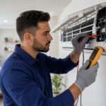 Air conditioner unit being repaired in Haldimand County