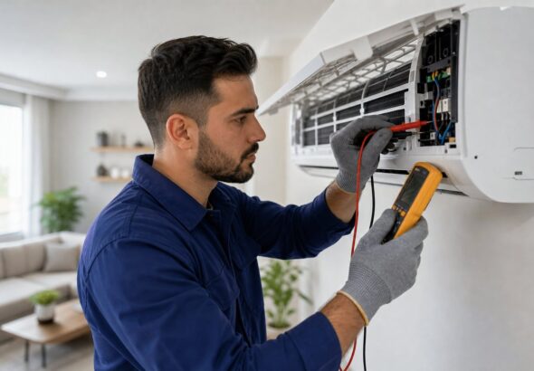 Air conditioner unit being repaired in Haldimand County